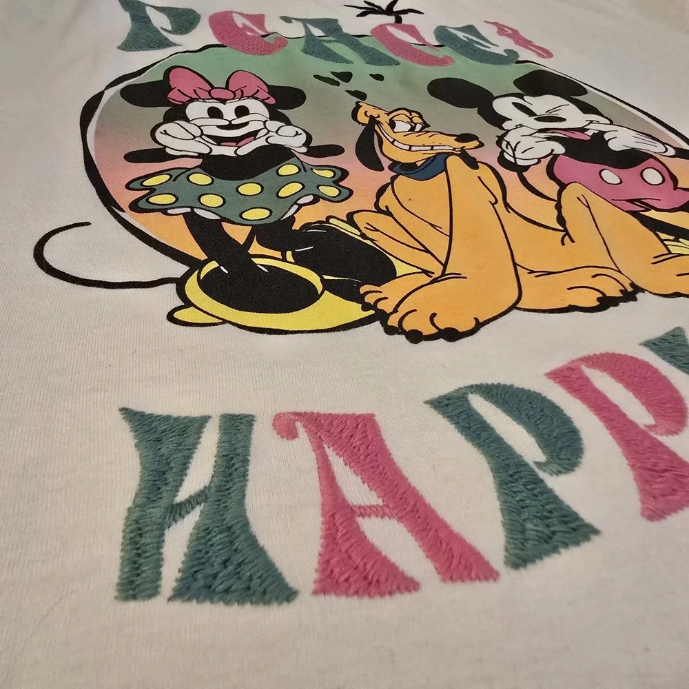Disney Mickey Mouse T-Shirt Youth M‎ (8-10) White Peace Happiness Y2K
